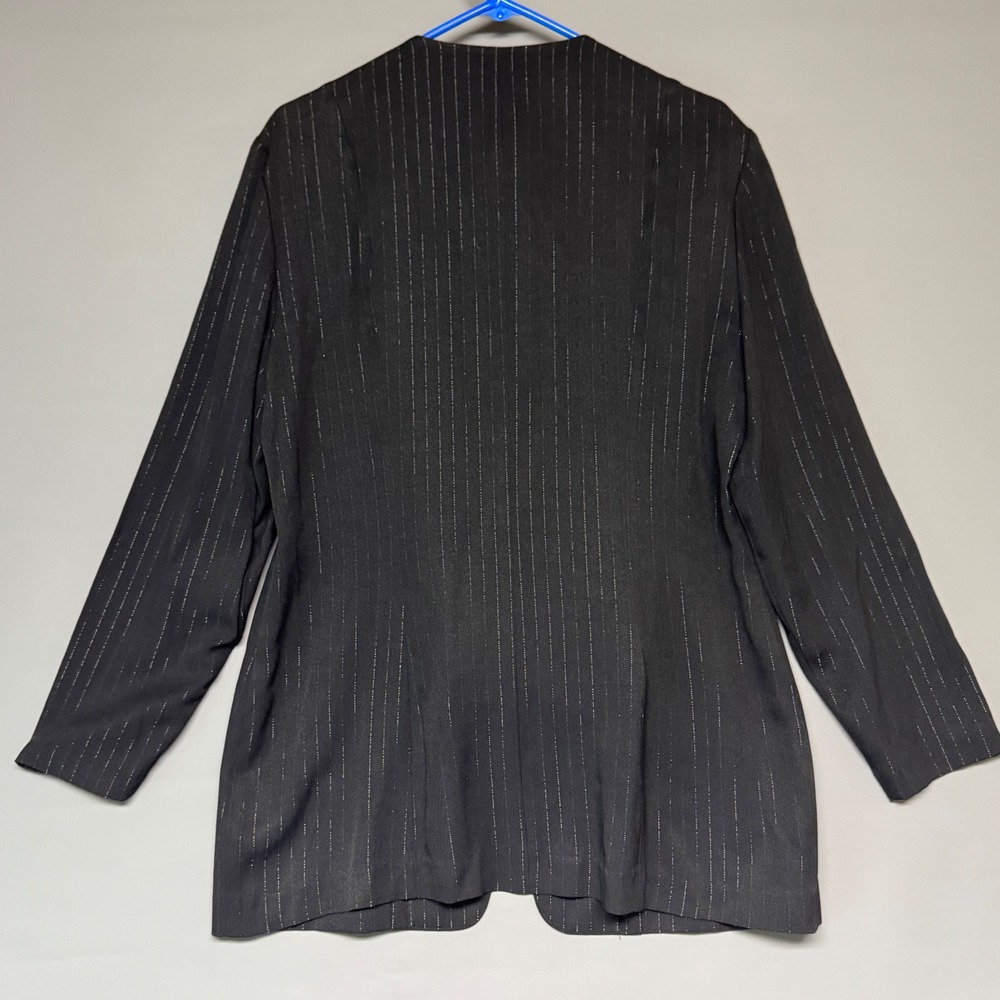 Lois Snyder Dani Max Womens 16 Black Silver Pinstripe 2 Piece Pant Suit Set - Picture 2 of 6